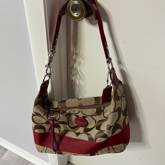 Coach Signature Stripe shoulder bag, Red - Picture 1 of 5